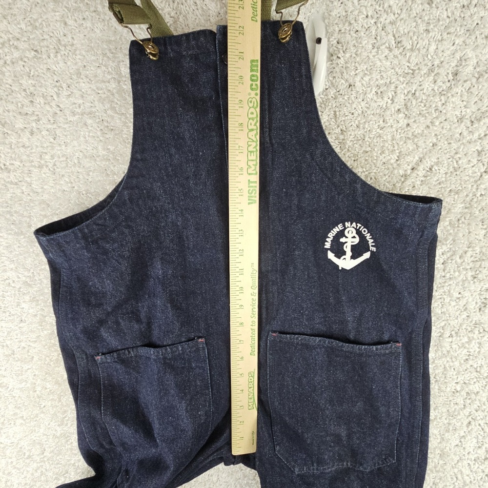 Marine Nationale Denim Overalls Cargo Bibs Jumpsuit Size Small Navy Reverse - Picture 6 of 13